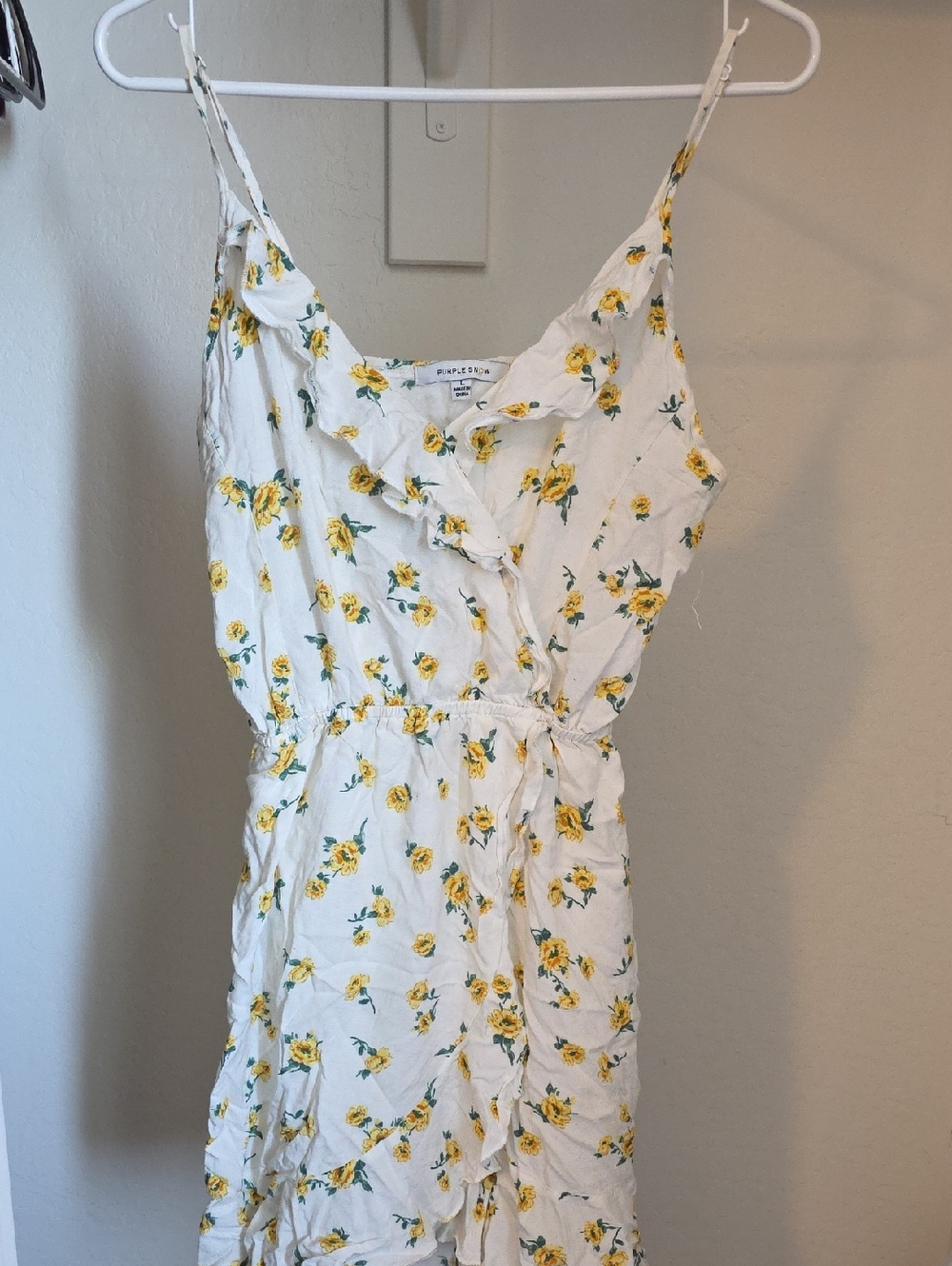 Papermoon White Floral Yellow Ruffle Wrap Dress